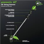 Greenworks 60V 16” Brushless Cordless String Trimmer, 2.5Ah Battery and Charger Included