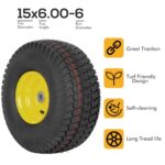 (2 Pack) WEIZE 15×6.00-6 Tubeless Tire and Wheel Assembly, Replacement Lawn Mower Front Tires, Compatible with John Deere Riding Mowers 100 and 300 Series, 3″ Offset Hub, 3/4″ or 5/8″ or 1/2″ Bushing