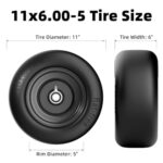 RONPOW 11×6.00-5 Flat Free Lawn Mower Tires, Zero Turn Mowers Solid Smooth Lawn Mower Front Tires, With 5/8″ and 3/4″ and 1/2″ Bearings, 6″- 8″” Center Hub, Load 400lbs, 2Pack black