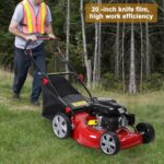 loyliawa Self Propelled Gas Lawn Mower, 141cc 20 Inches Gas Lawn Mower, 7-Position Single Lever Height Adjustment, Push Lawn Mower Gas Powered with 50L Grass Tank and Big Wheels for Lawn Care Red