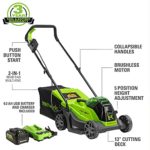 Greenworks 24V 13-Inch Brushless Push Lawn Mower, Cordless Electric Lawn Mower with 4.0Ah USB (Power Bank) Battery and Charger Included