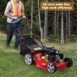 curfair Self Propelled Gas Lawn Mower, 141cc Gas Walk Behind Lawn Mower, Self Propelled Push Lawn Mower 3-in-1 Mulch, Bag, Side Discharge with 7-Position Height & 50L Grass Tank Red