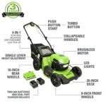 Greenworks 48V 20″ Brushless Cordless Self-Propelled Lawn Mower, (2) 5.0Ah USB Batteries (USB Hub) and Dual Port Rapid Charger Included (2 x 24V)