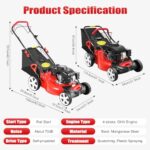 20Inch Self Propelled Gas Powered Lawn Mower, 140CC 4-Stroke Gas Push Self Propelled Lawn Mower 3-in-1 Lawn Mower with Grass Bag, 8 Gears Height Adjustable for Lawn Weeding