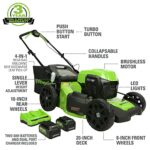 Greenworks 48V (2x24V) 20″ Cordless push Mower, 12″ String Trimmer, 320 CFM Blower?10″ chainsaw?and 22″ hedge trimmer Combo Kit