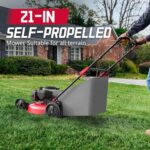 PowerSmart 21″ 140cc Self Propelled Lawn Mower, 6-Position Adjustable Cutting Height, 3-in-1 with Mulching. Side Discharge. Rear Bagging, Easy Start